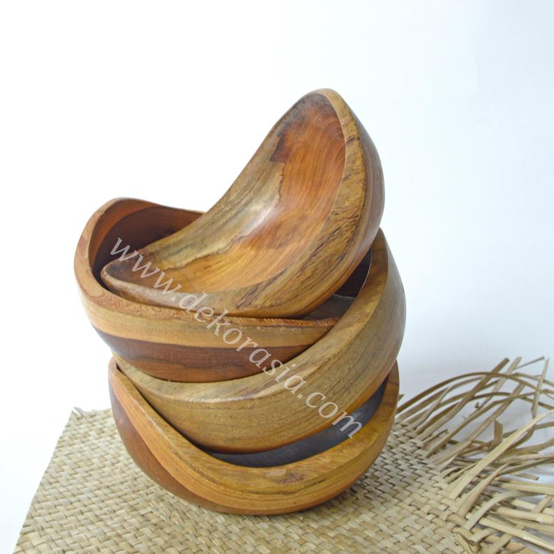 Antique Shape Teak Bowl Diameter 5.7 inches, Serving Wood Bowls - Image 2