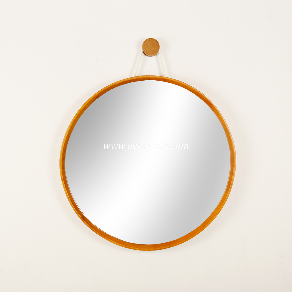 Natural Round Mirror Decorative, Wall Mirror Home Decoration, Wood Frame Mirror - Image 1