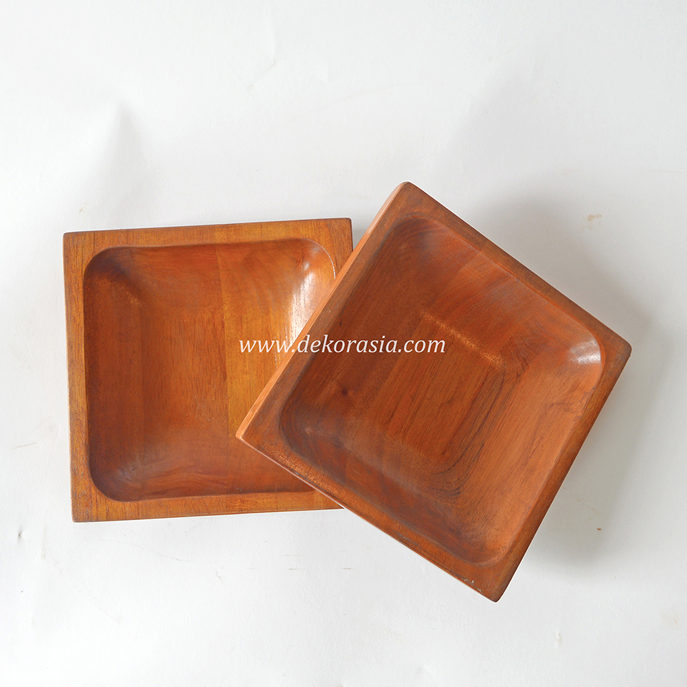 Natural Square Wood Bowl, Wooden Tableware - Image 2