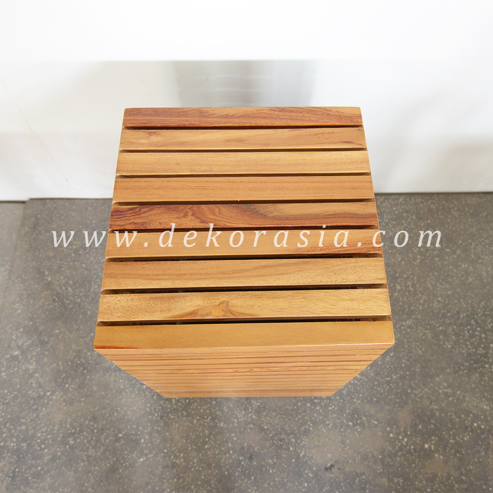 Teak Barn Stool with Rubber Feet - Wood Stools Furniture - Image 4