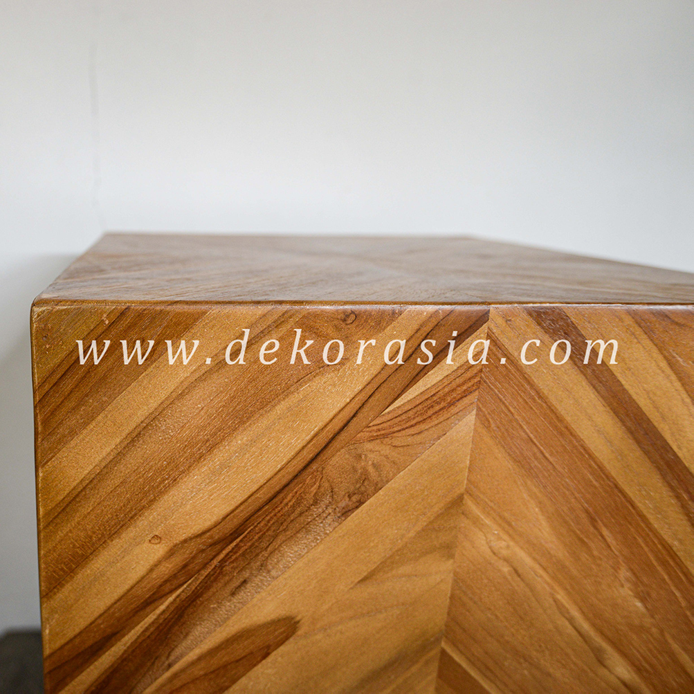 Teak Barn Stool with Rubber Feet - Wood Stools Decor - Image 2