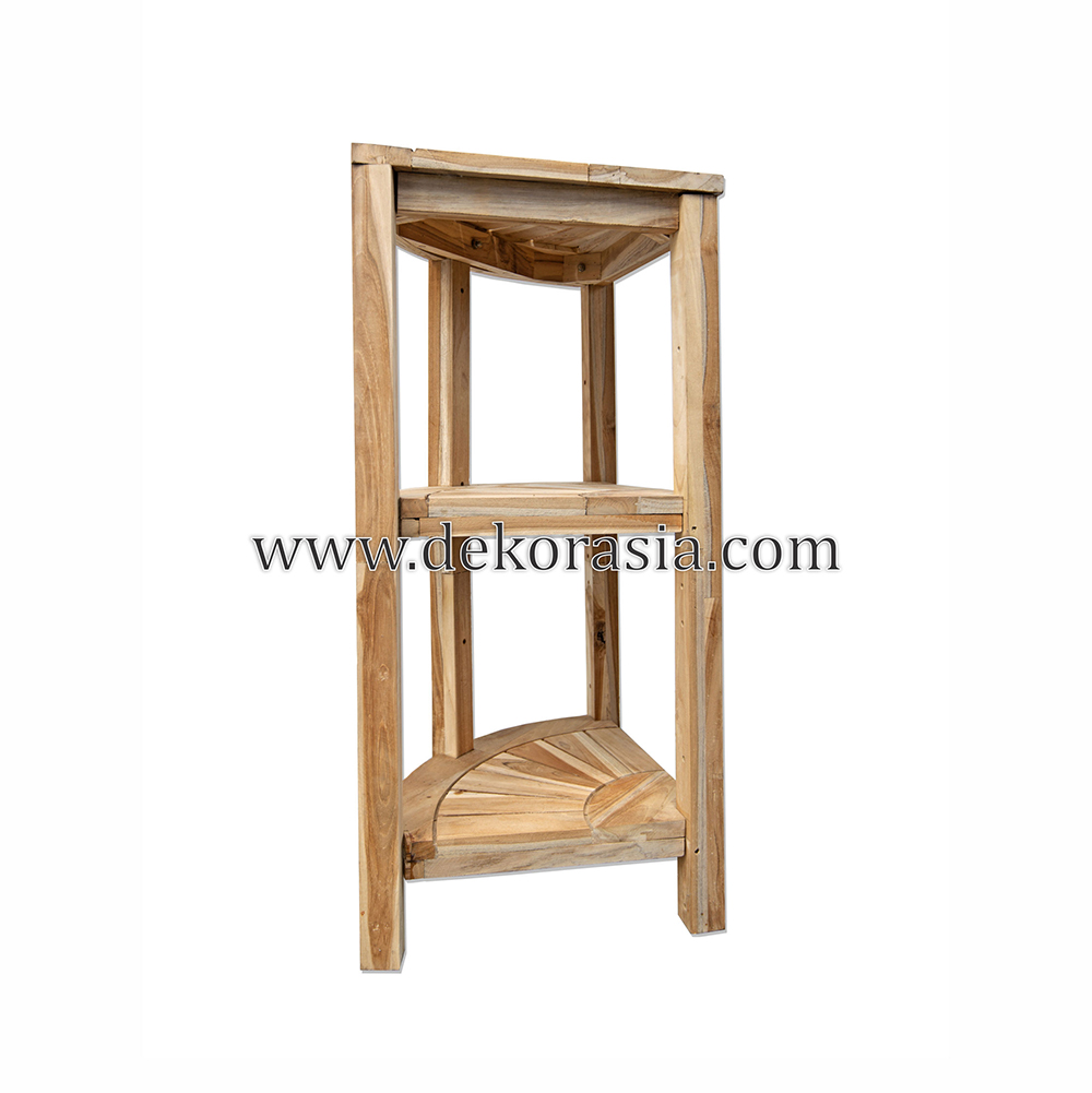 Natural Teak Corner Bench 3 Layer Bathroom Triangle Shaped with Shelf, Bathroom Set Accessories - Image 2