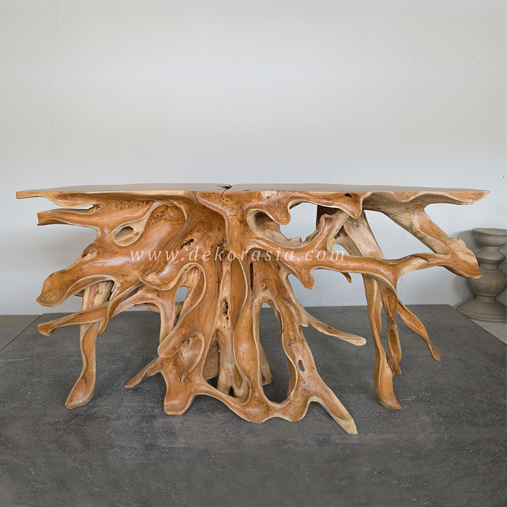 Teak Root Console Table with Carving, Teak Root Tables for Living Room Furniture, Wooden Console Table - Image 3