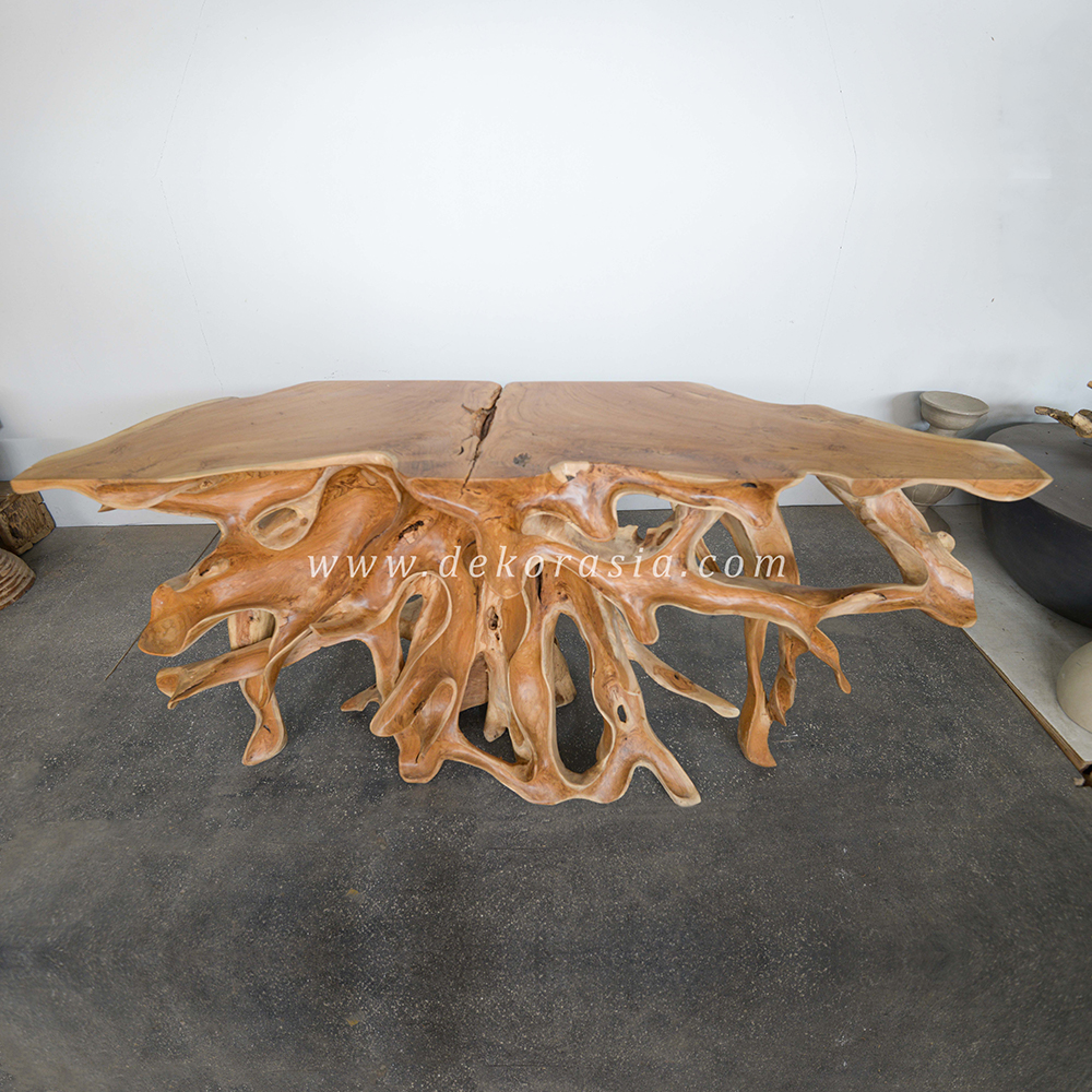 Teak Root Console Table with Carving, Teak Root Tables for Living Room Furniture, Wooden Console Table - Image 2