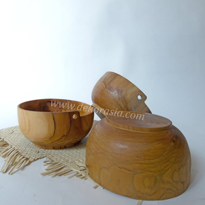 Natural Teak Wooden Round Bowl Dish Serving Dessert, Wood Bowl Kitchenware - Image 4