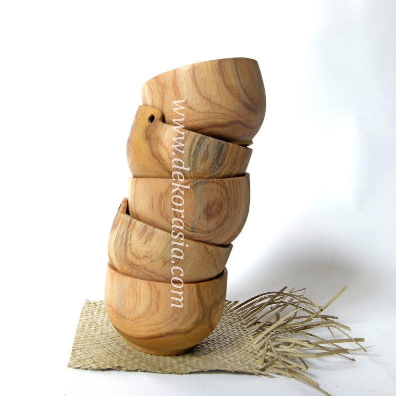 Natural Teak Wooden Round Bowl Dish Serving Dessert, Wood Bowl Kitchenware - Image 2