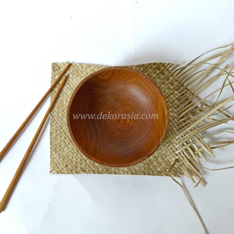 Teak Wood Round Bowl Dish Serving Dessert, Wood Bowls Kitchenware - Image 2