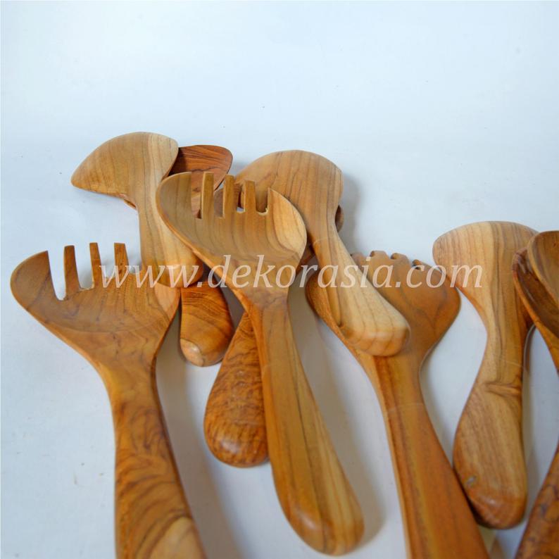 Teak Wooden Spoon and Fork Round Type Length 12.2 Inches, Wood Spoon Wood Fork - Image 4
