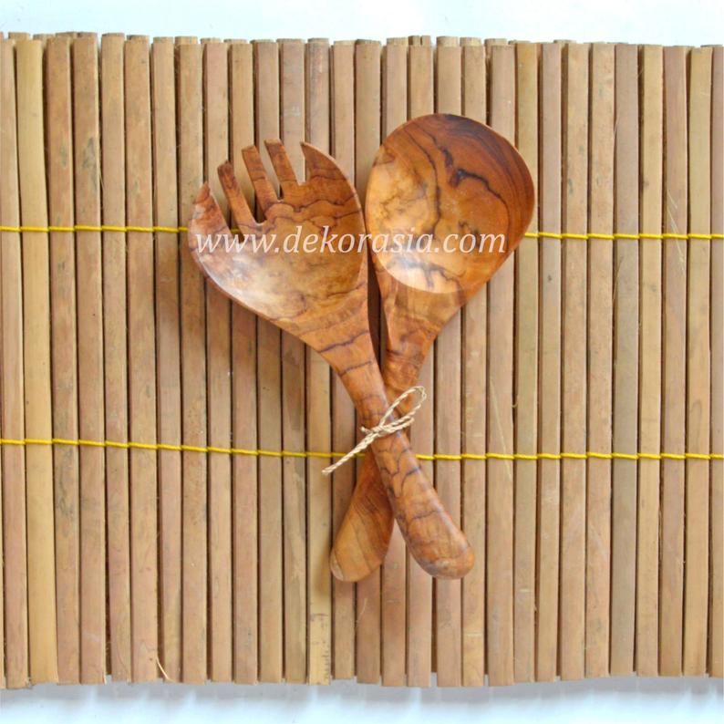 Teak Wooden Spoon and Fork Round Type Length 12.2 Inches, Wood Spoon Wood Fork - Image 3
