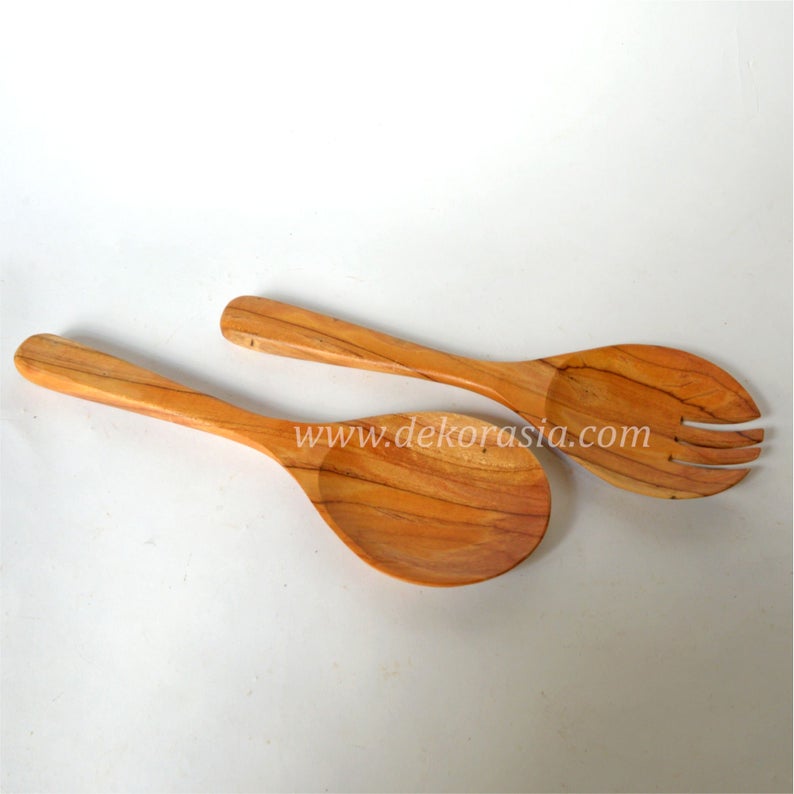 Natural Teak Wood Spoon and Fork (W Type), Wood Spoon and Fork Kitchenware - Image 4