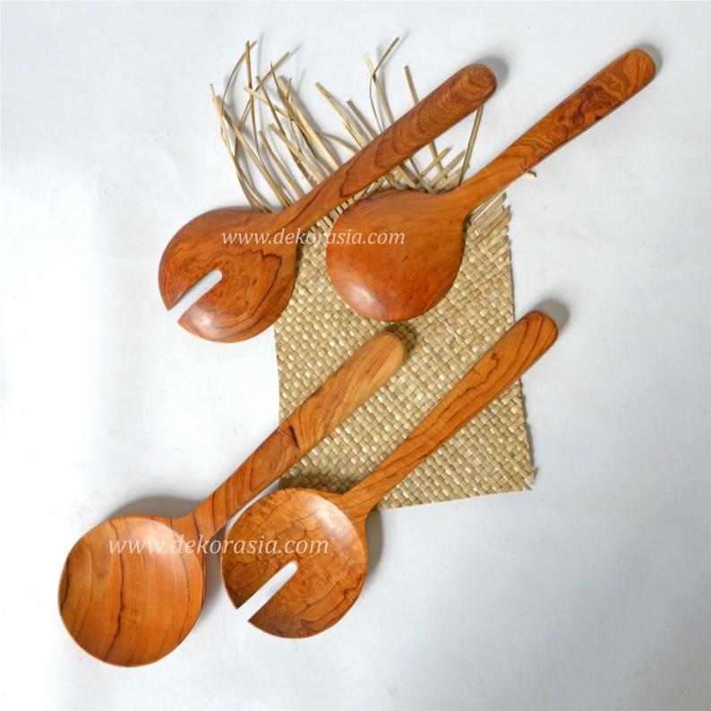 Teak Wooden Spoon for Salad Serving Length 12.2 Inches, Wooden Spoon and Fork Set - Image 1