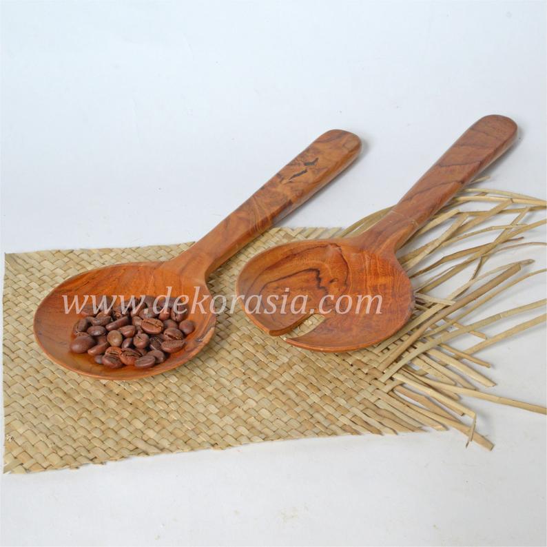 Teak Wooden Spoon for Salad Serving Length 12.2 Inches, Wooden Spoon and Fork Set - Image 2