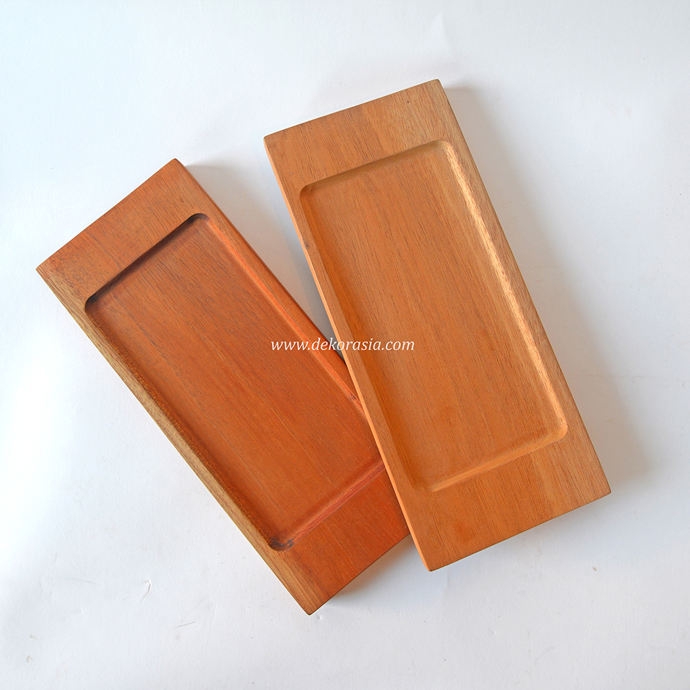 Natural Wood Tray, Rectangular Wood Serving Tray for Fruit, Snack, Dessert - Image 1